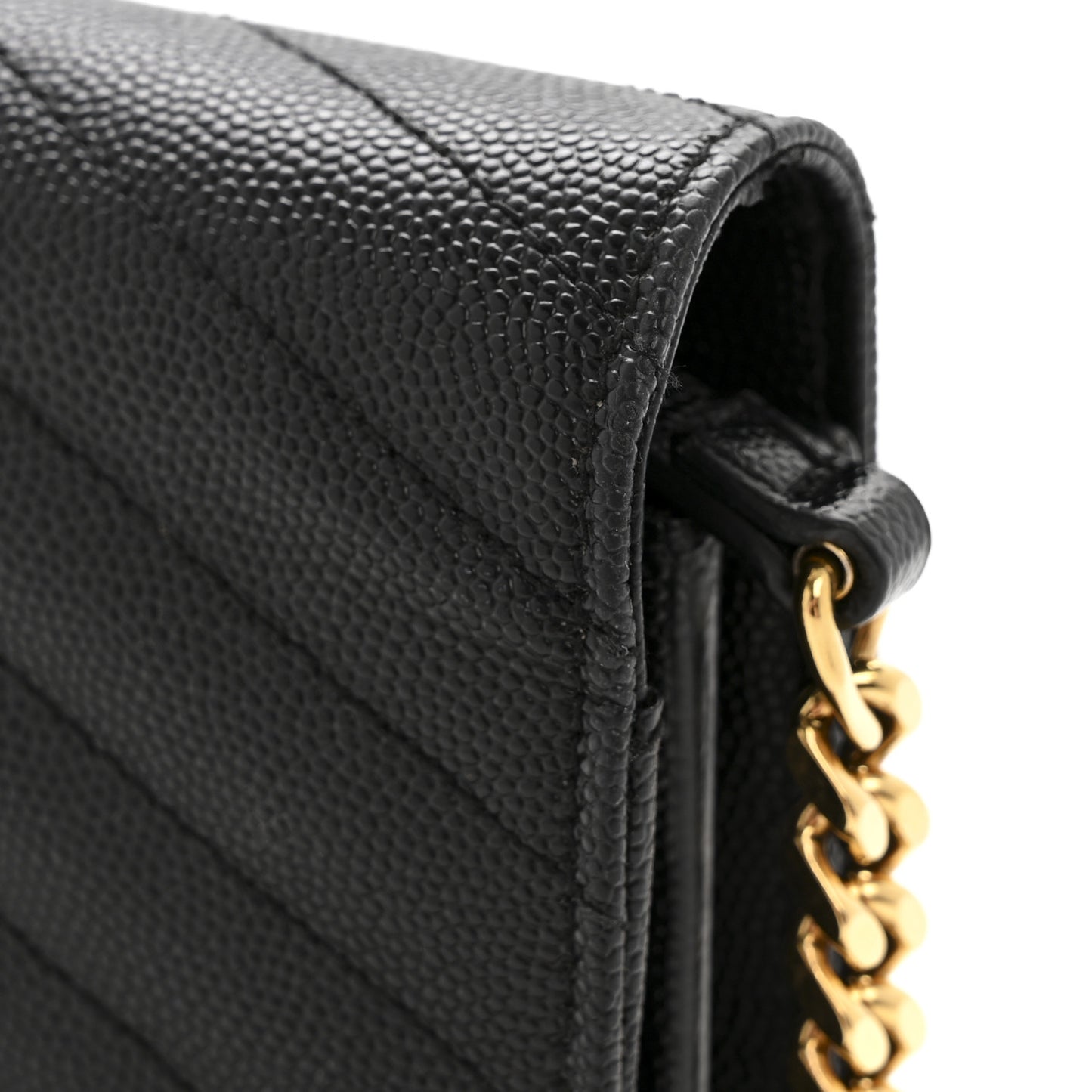 Grain De Poudre Matelasse Chevron Monogram Chain Wallet Black