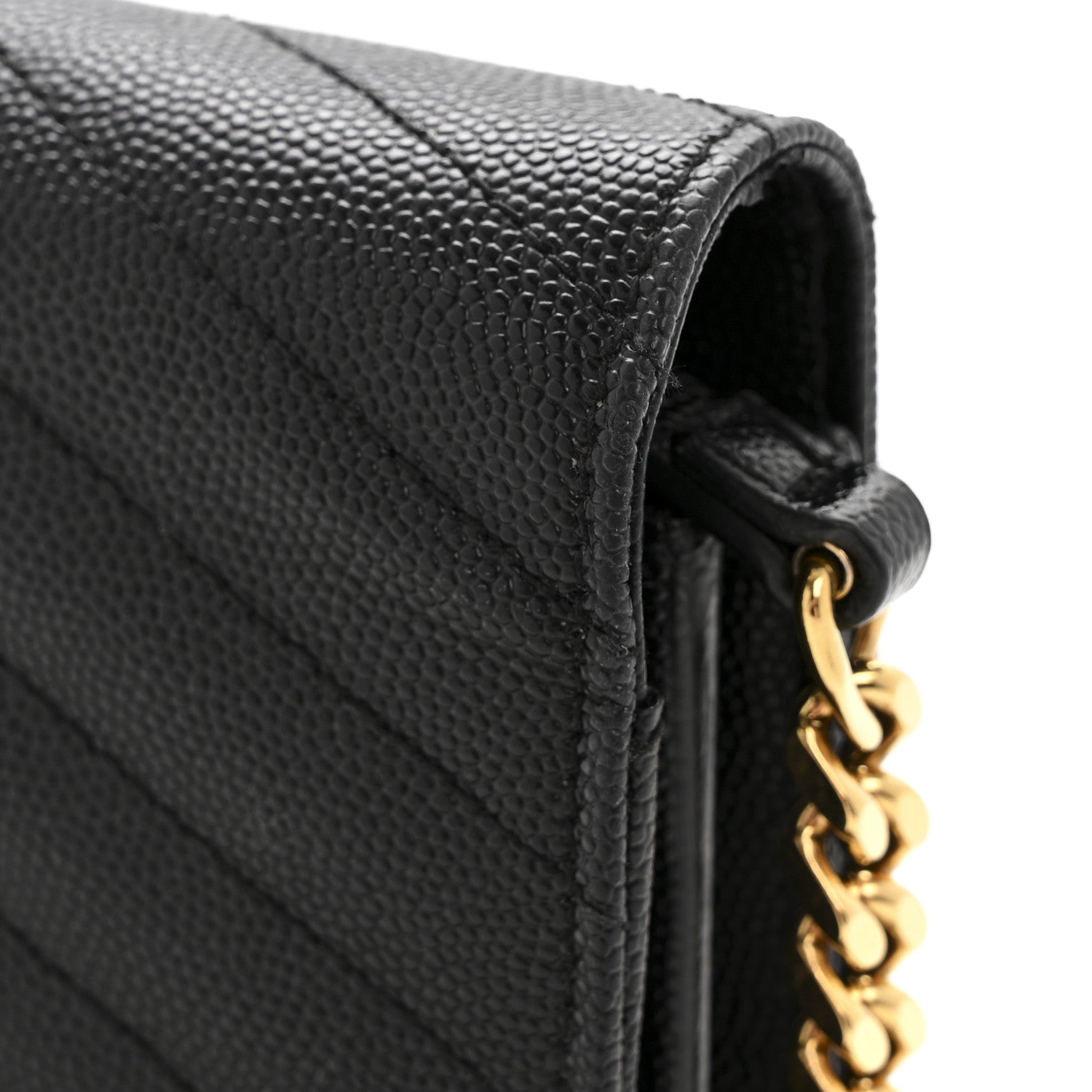 Saint Laurent Grain De Poudre Matelasse Chevron Monogram Chain Wallet Black 14 of 14