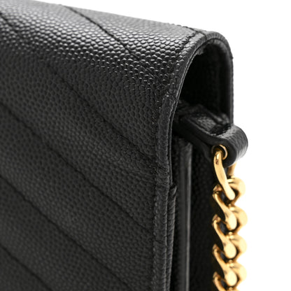 Saint Laurent Grain De Poudre Matelasse Chevron Monogram Chain Wallet Black 14 of 14