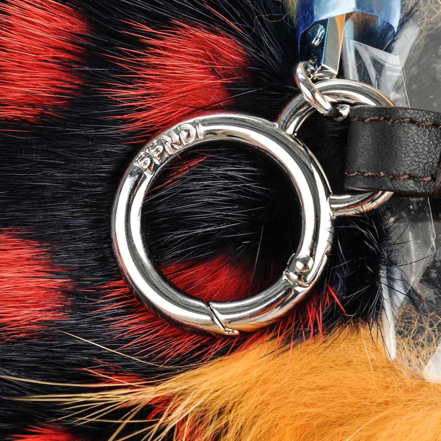 Calfskin Mink Fox Fur Witches Bag Charm Navy Pink