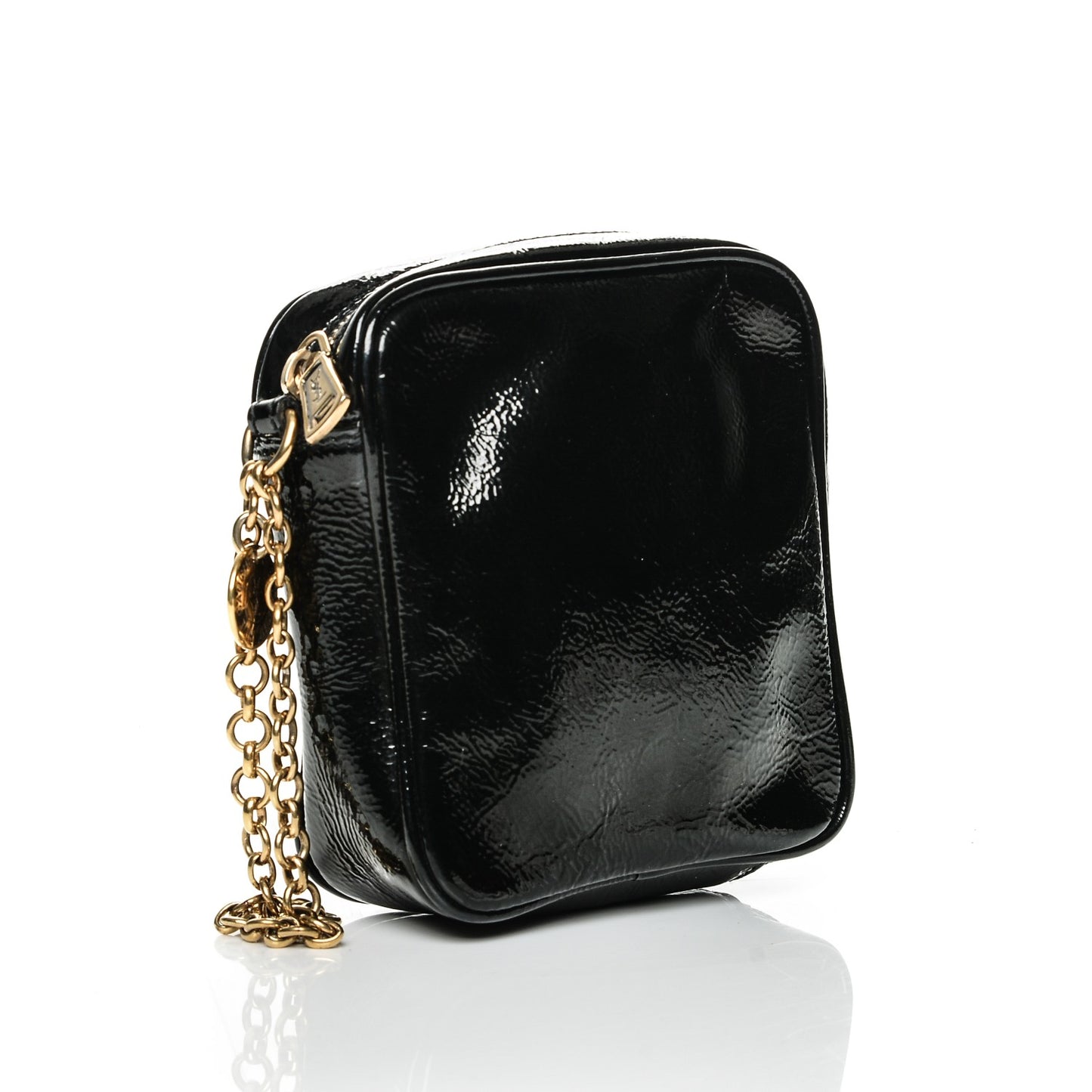 Textured Patent Monogram Mini Wristlet Black