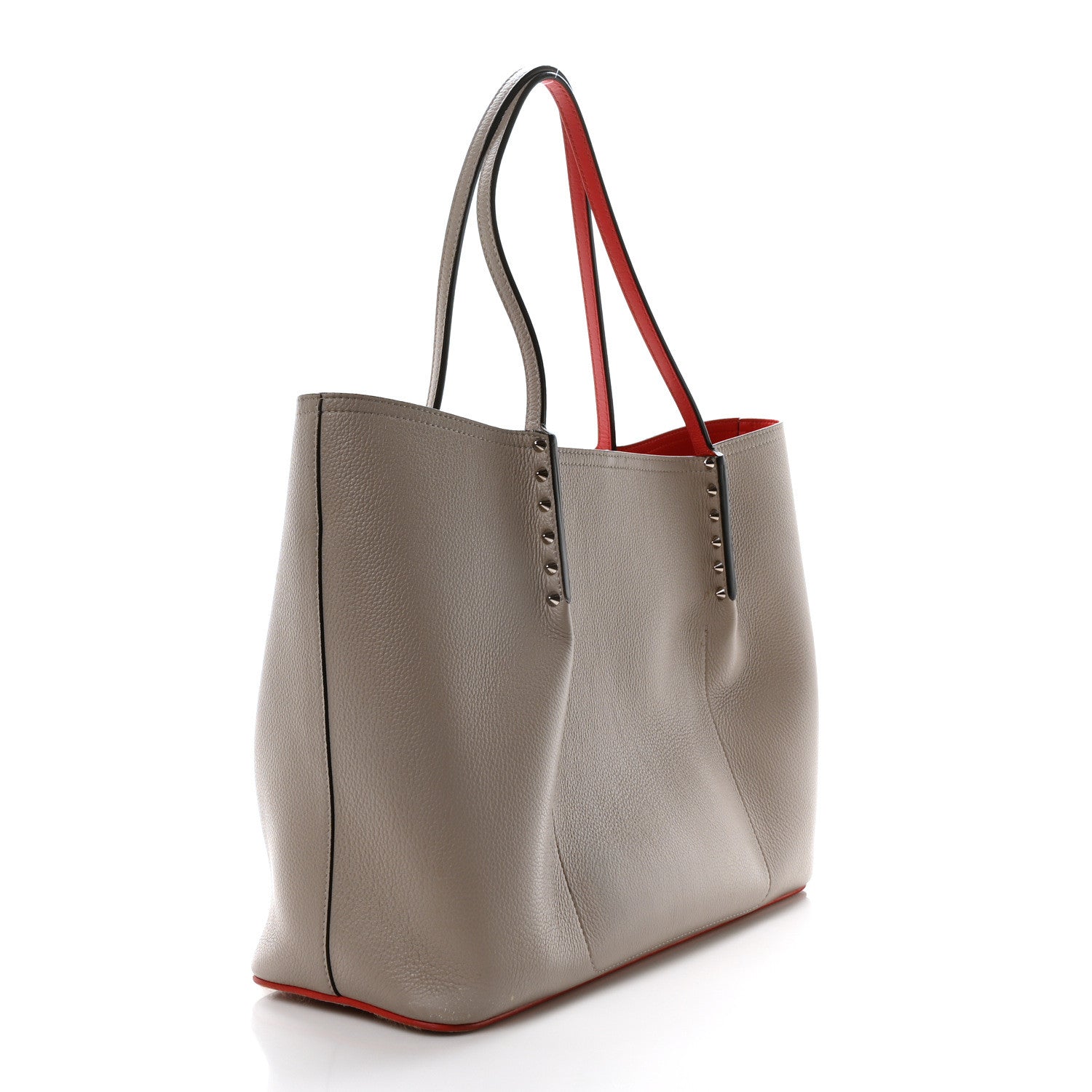 Christian Louboutin Calfskin Spiked Large Cabarock Shopper Tote Grey 3 of 9