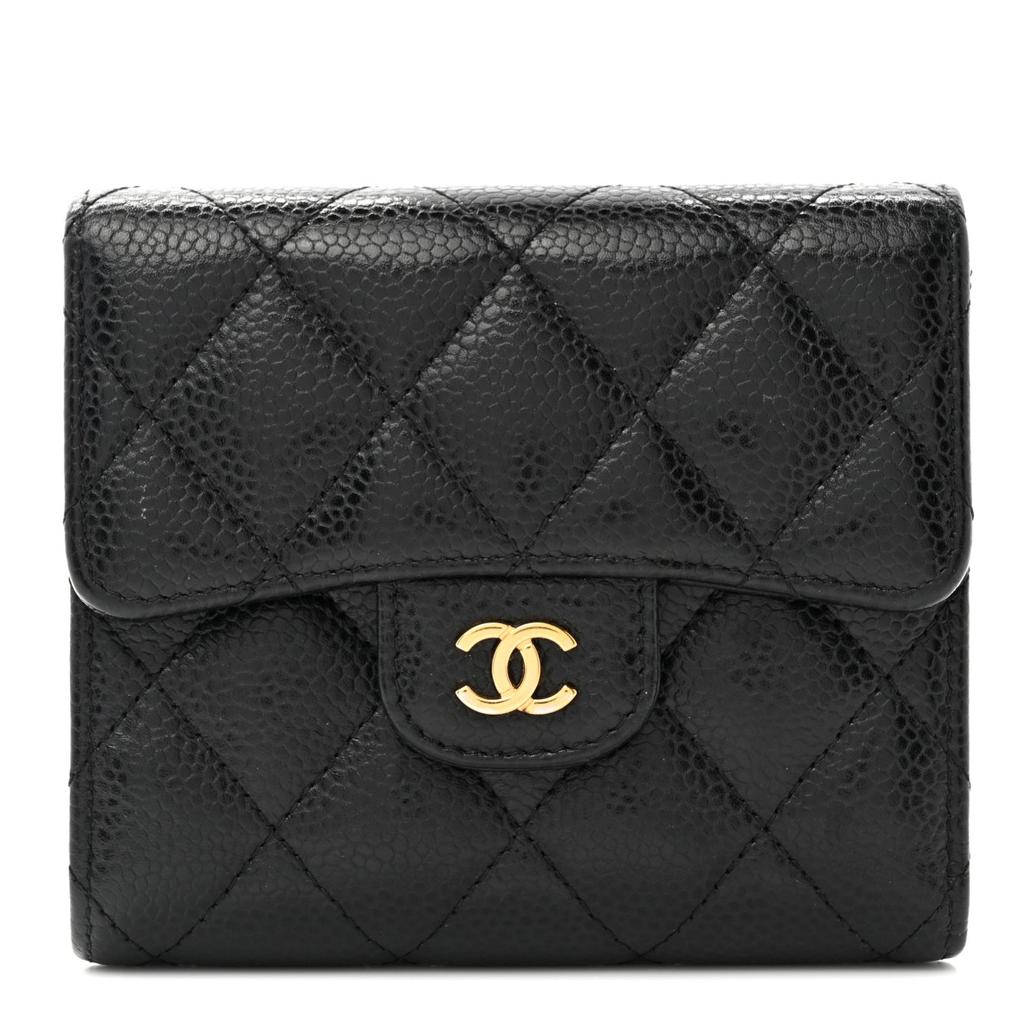 Caviar Quilted Compact Flap Wallet Black