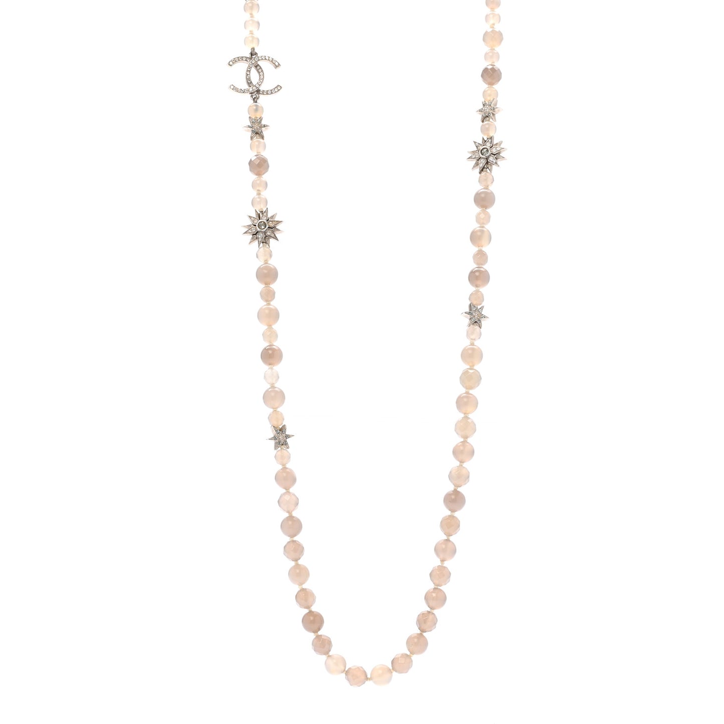 Crystal Beaded Star CC Long Necklace Silver