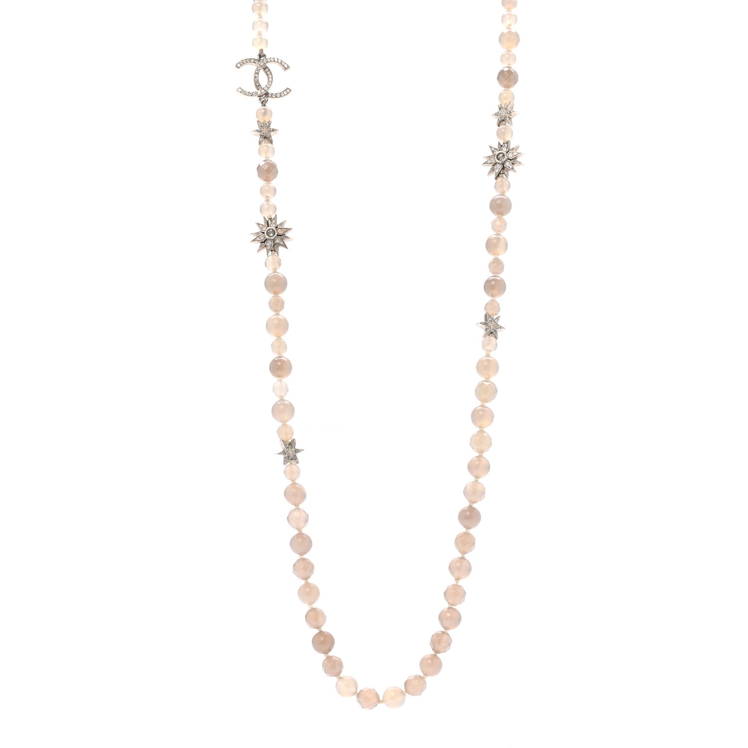 Chanel Crystal Beaded Star CC Long Necklace Silver 1 of 6