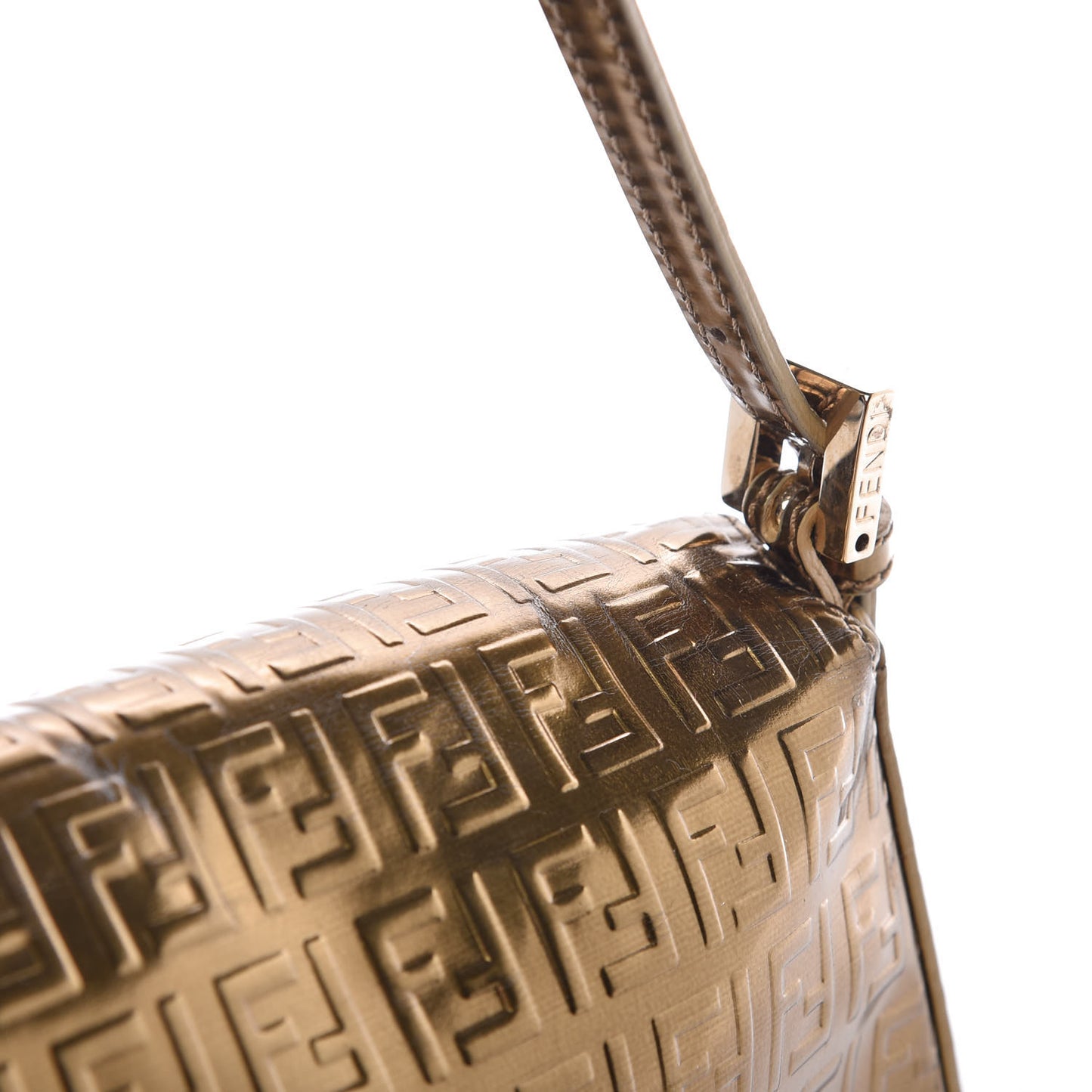 Vitello Mirror FF Embossed Mini Mama Baguette Oro Ambrato
