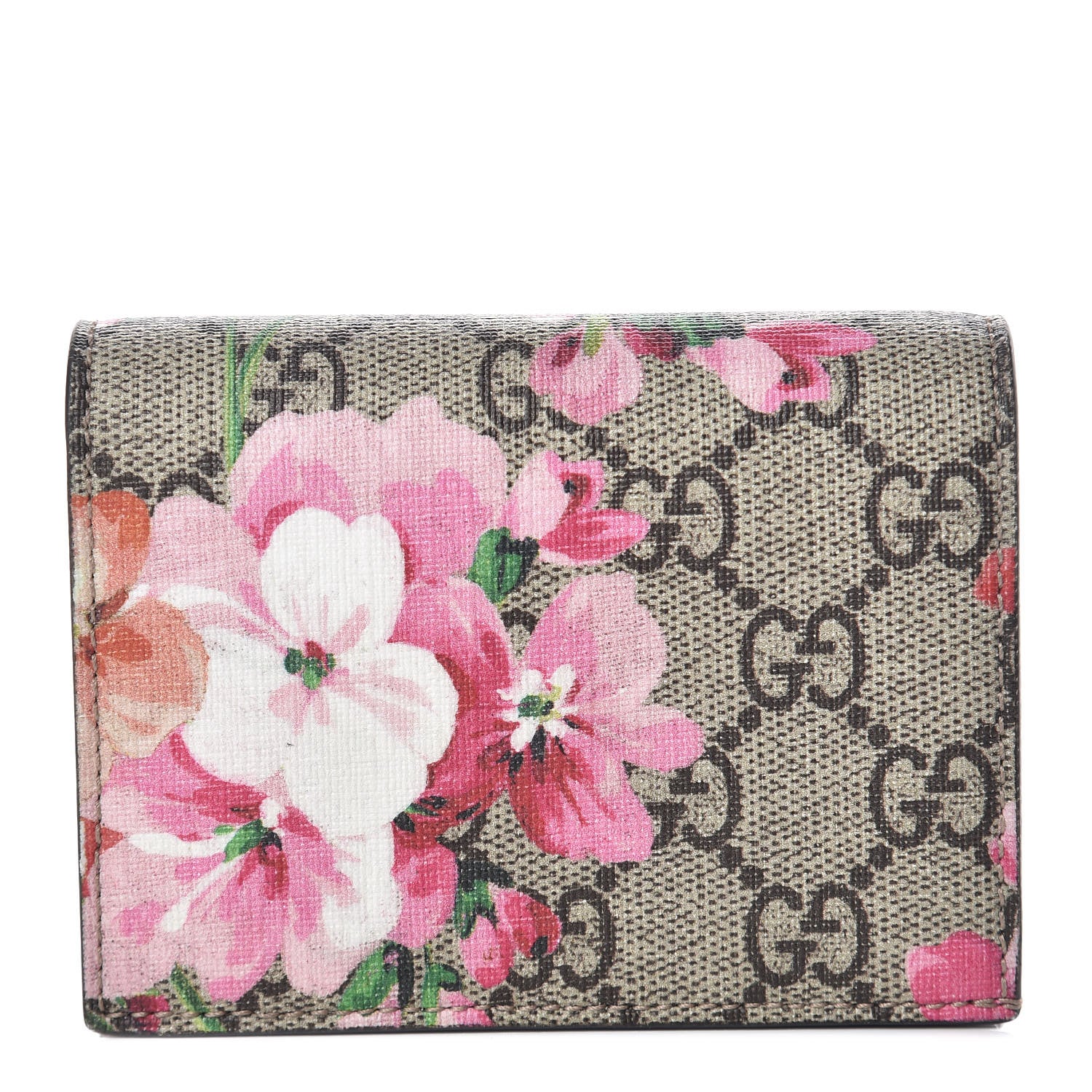 Gucci GG Supreme Monogram Blooms Card Case Wallet Beige Multicolor Dry Rose 1 of 9