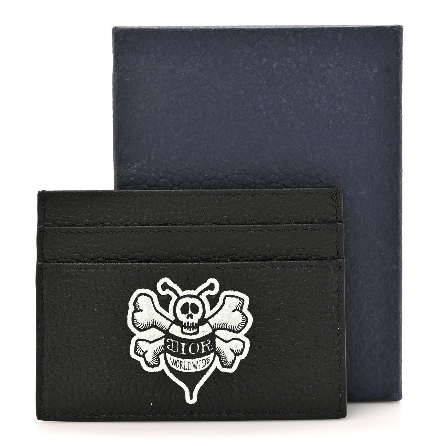 X SHAWN STUSSY Grained Calfskin Bee Card Holder Black