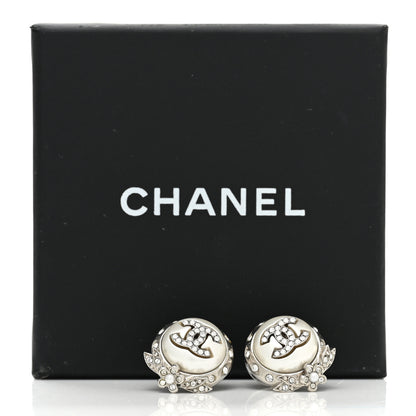 Chanel Pearl Crystal CC Round Earrings Silver 5 of 5