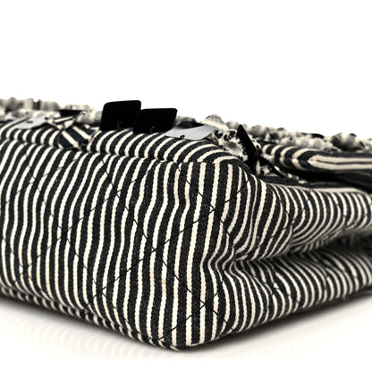 Chanel Canvas Sequin Stripe Medium Double Flap Black White 11 of 11