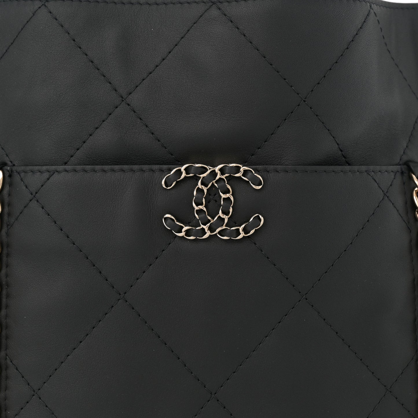 Calfskin Quilted Fringe Shopping Bag Black