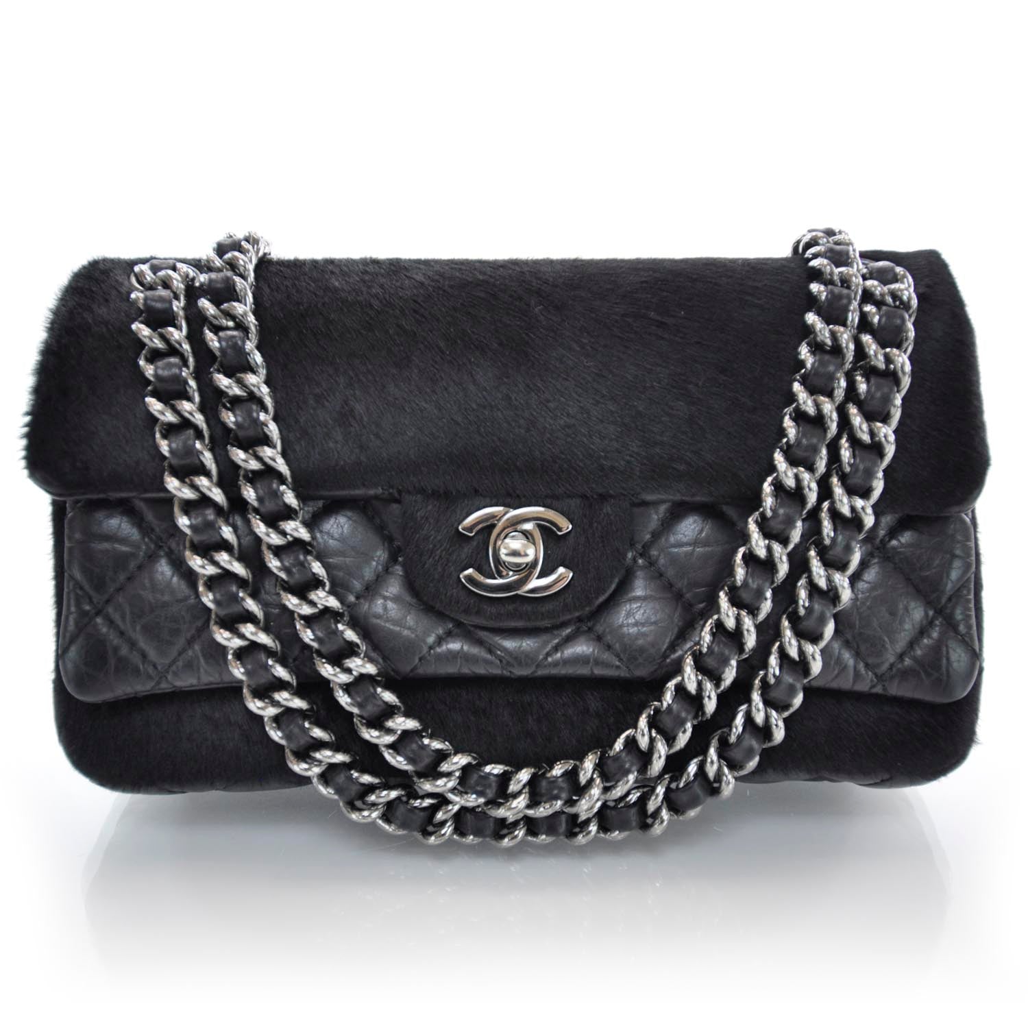 Chanel Aged Calfskin Miss Pony Fur Medium Flap Black 1 of 10
