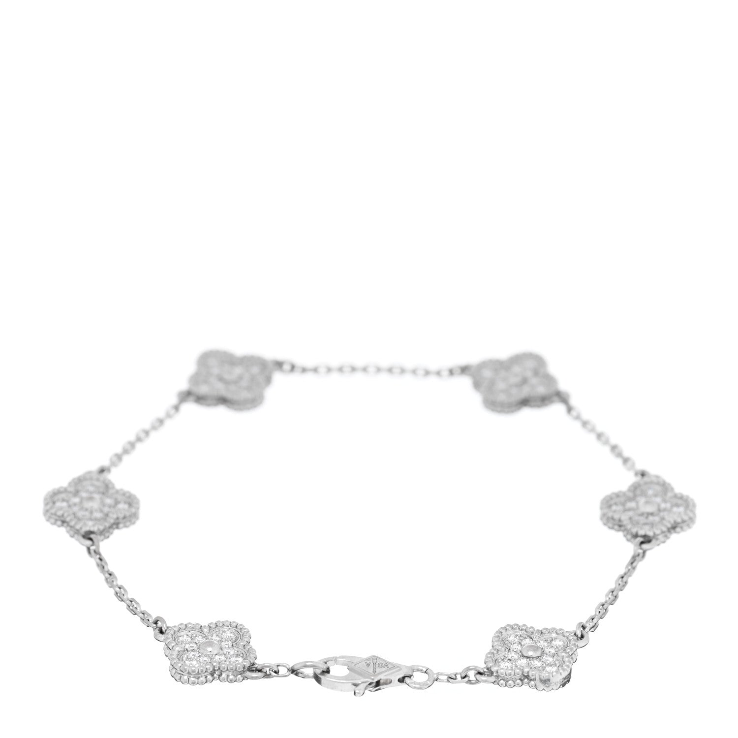 Van Cleef & Arpels 18K White Gold Diamond 6 Motifs Sweet Alhambra Bracelet 2 of 4