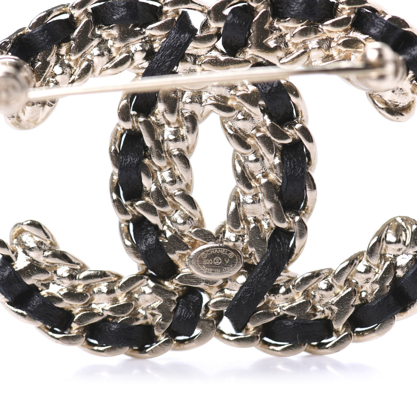 Lambskin Crystal Vintage Allure CC Chain Brooch Black Gold