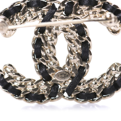 Chanel Lambskin Crystal Vintage Allure CC Chain Brooch Black Gold 4 of 5