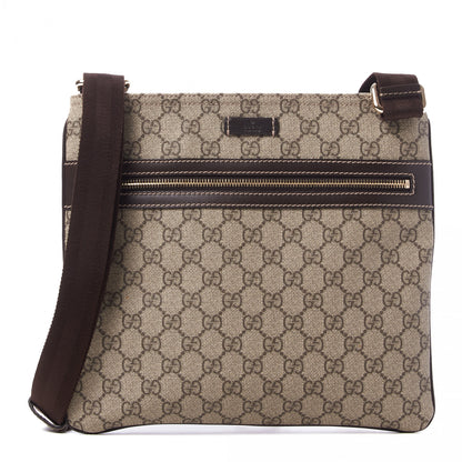 Gucci GG Supreme Monogram Selleria Calfskin Small Flat Side Zip Messenger Bag Beige Ebony Cocoa Dark Chocolate 1 of 9