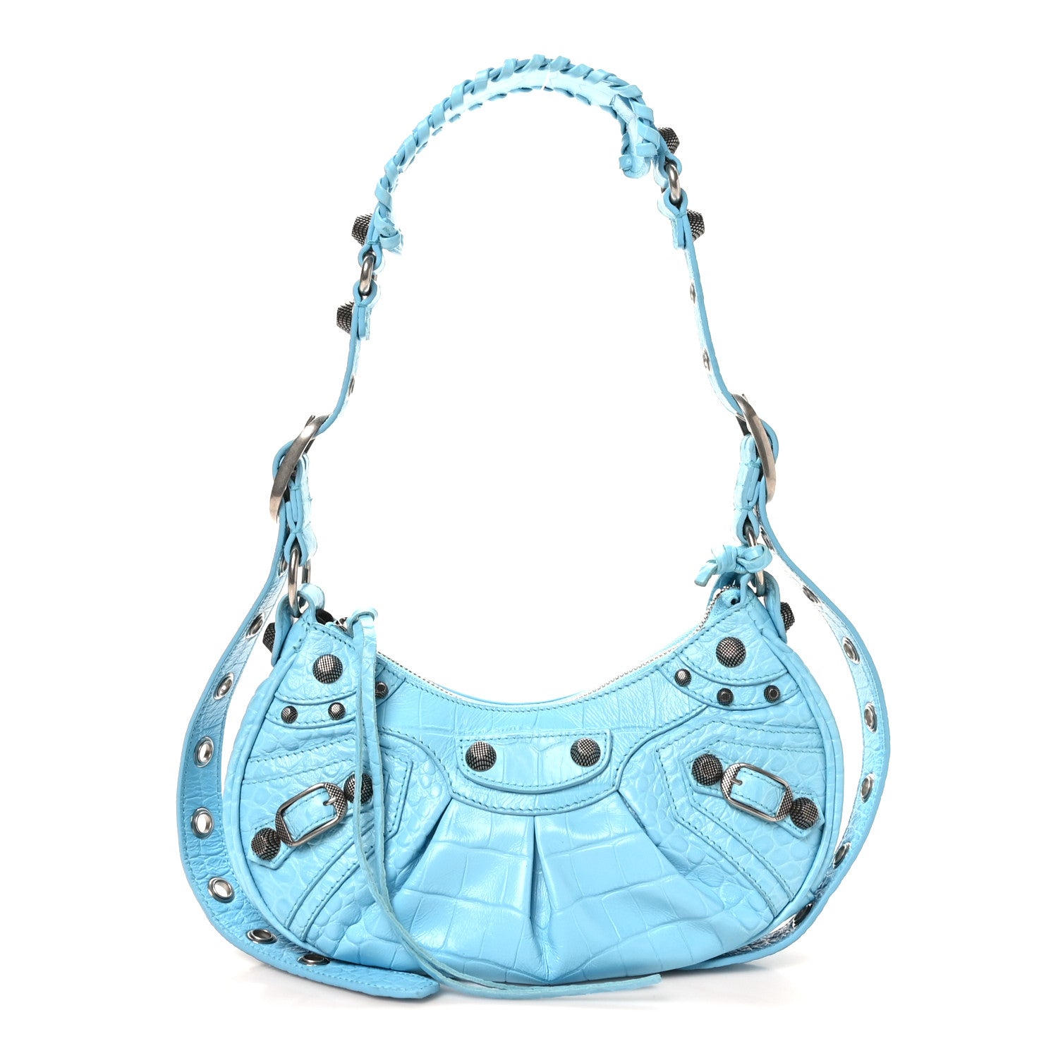 Balenciaga Extra Supple Calfskin Crocodile Embossed Le Cagole Shoulder Bag XS Sky Blue 1 of 11