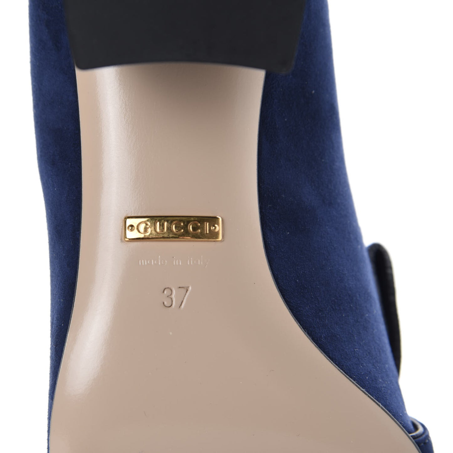Kid Scamosciato GG Marmont Fringe 50mm Loafer Pumps 37 Blue Ink