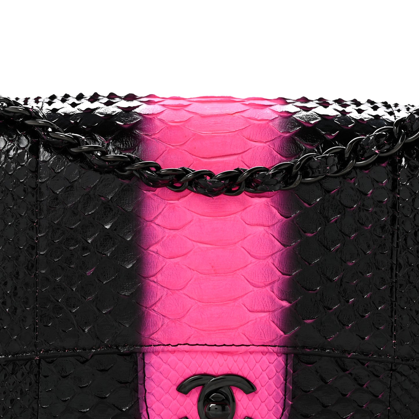 Snakeskin Medium Double Flap Black Pink