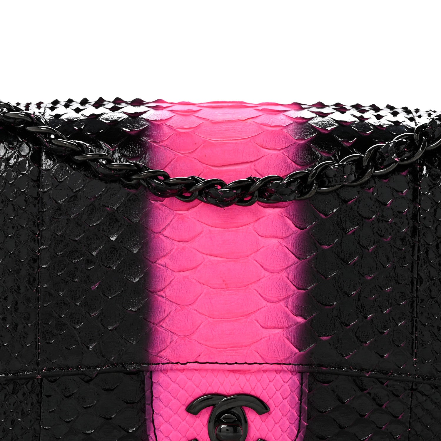 Chanel Snakeskin Medium Double Flap Black Pink 8 of 15