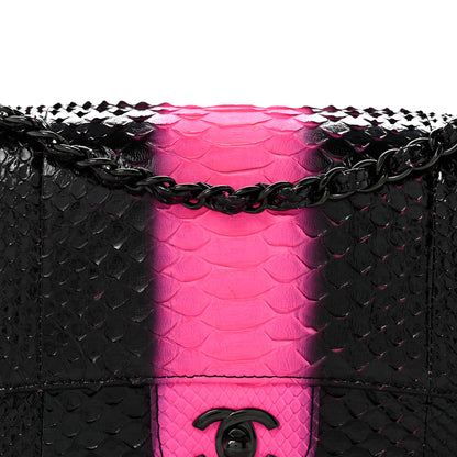Chanel Snakeskin Medium Double Flap Black Pink 8 of 15