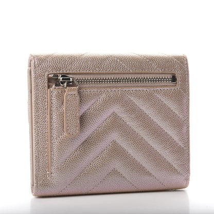 Chanel Metallic Caviar Chevron Quilted Compact Flap Wallet Light Gold 3 of 9