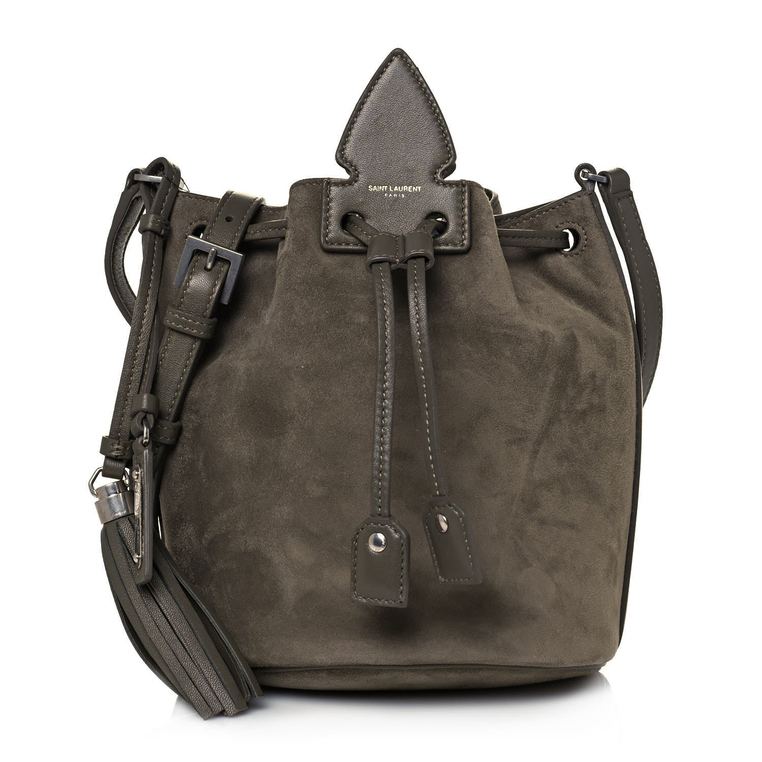 Saint Laurent Suede Calfskin Small Anja Bucket Grey 1 of 12