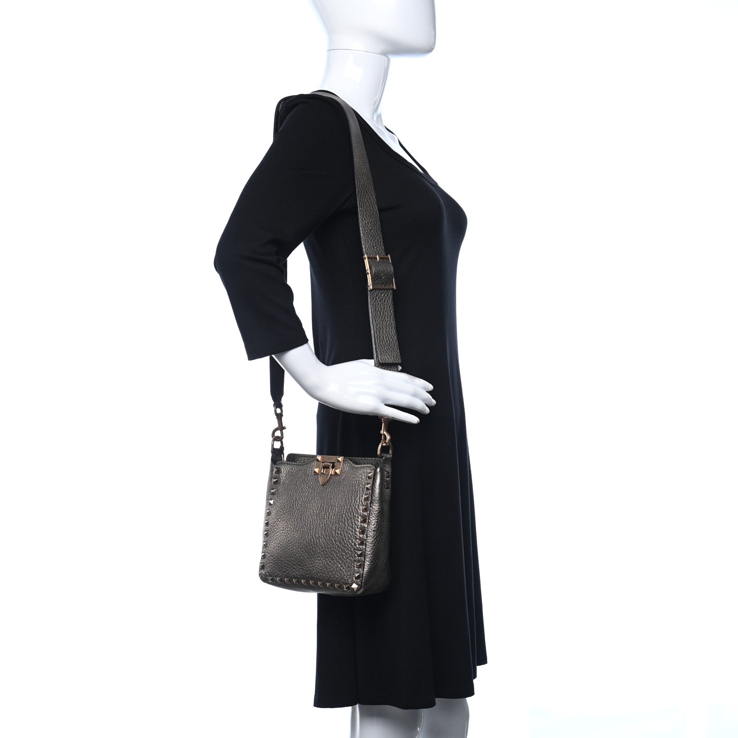 Valentino Garavani Metallic Pebbled Calfskin Mini Rockstud Flip-Lock Messenger Bag Sasso 2 of 6