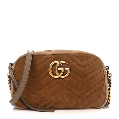 Gucci Velvet Matelasse Small GG Marmont Chain Shoulder Bag Taupe 1 of 11