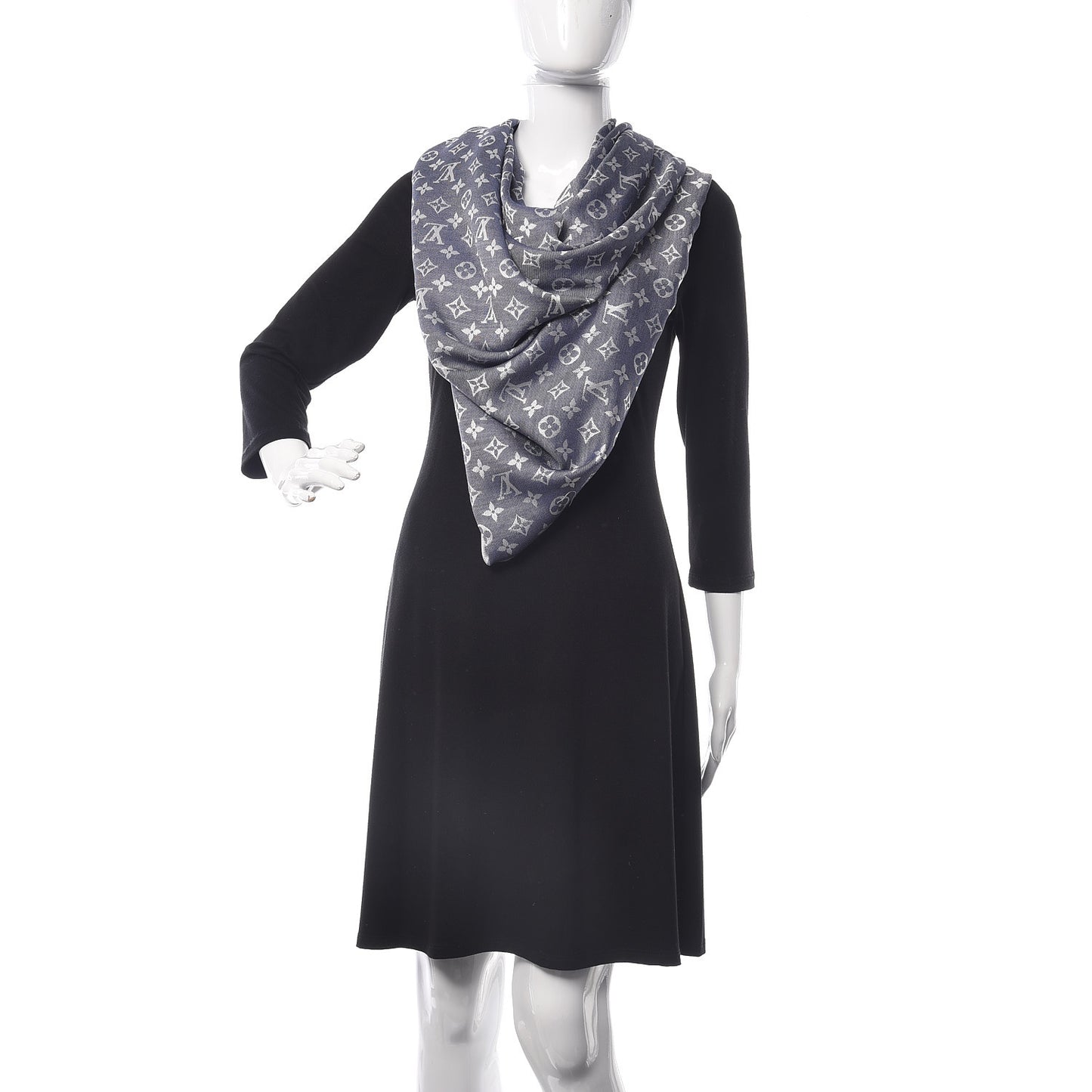 Wool Silk Monogram Denim Shawl Blue