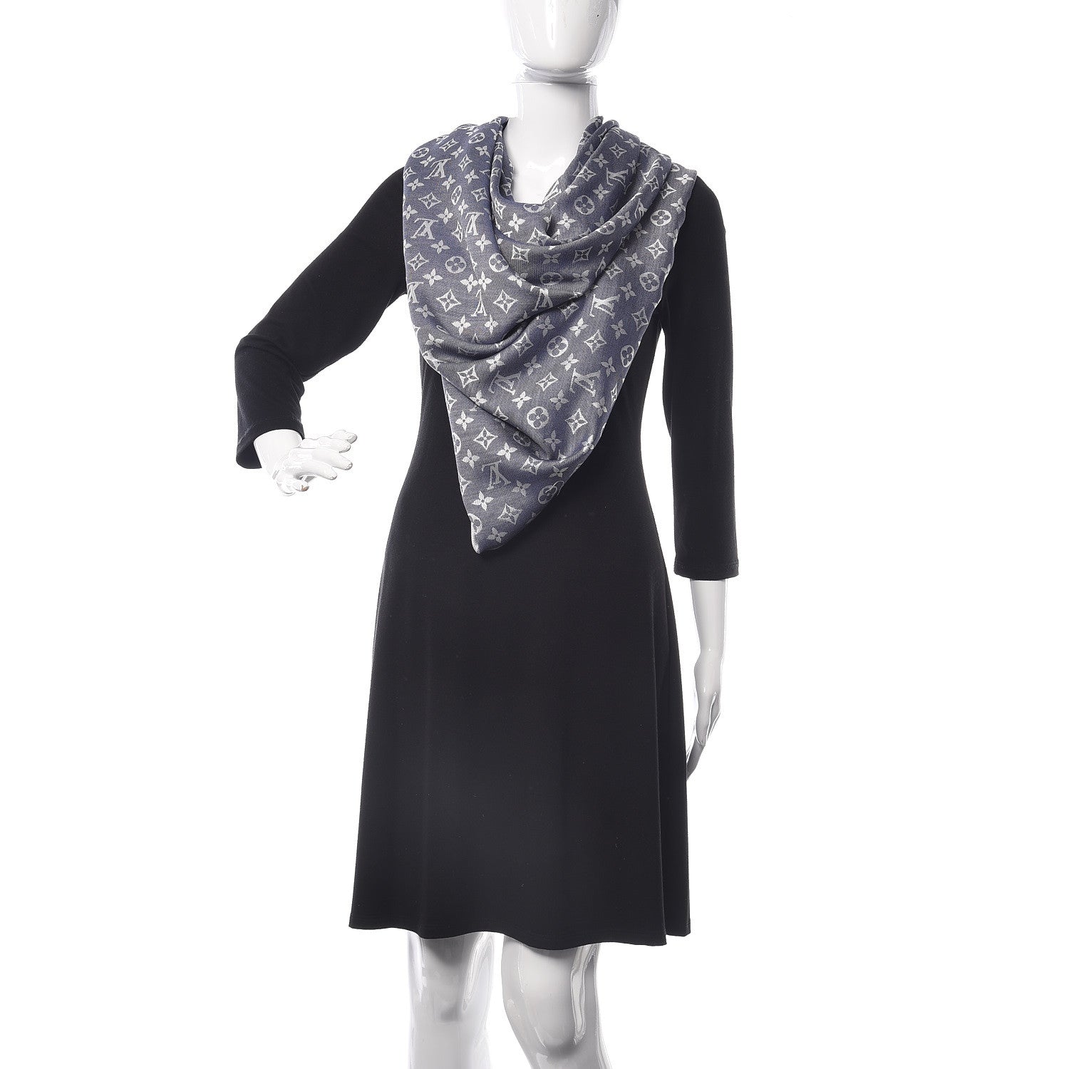 Louis Vuitton Wool Silk Monogram Denim Shawl Blue 2 of 7