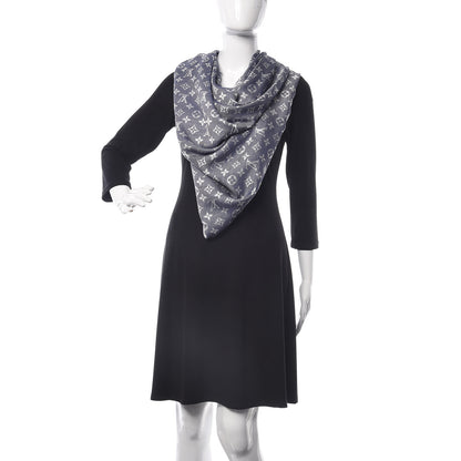 Louis Vuitton Wool Silk Monogram Denim Shawl Blue 2 of 7