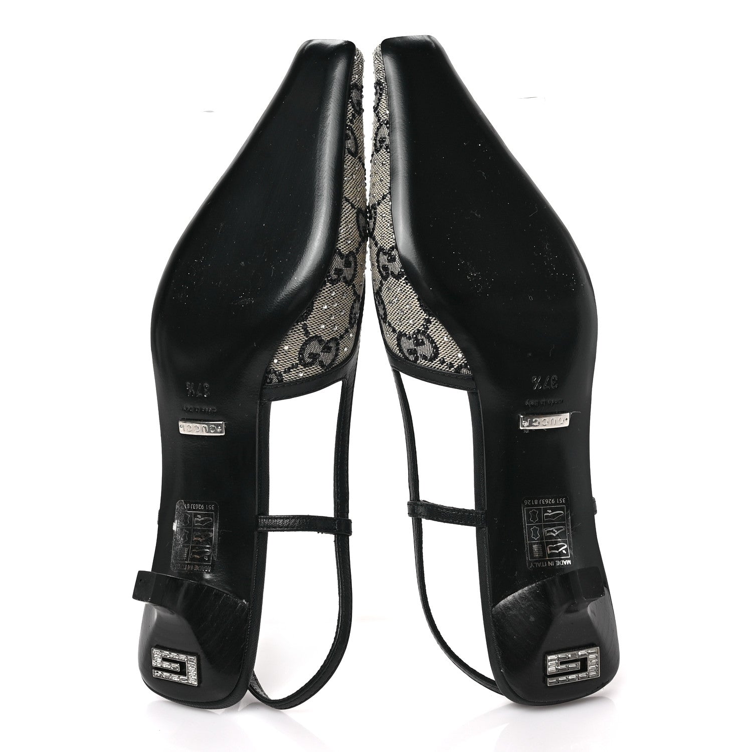Gucci GG Monogram Malaga Kid Crystal Square G 35mm Slingback Pumps 37.5 Beige Blue 6 of 8