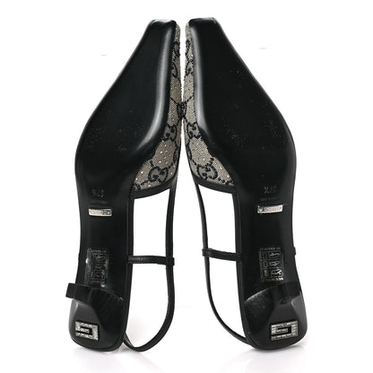 Gucci GG Monogram Malaga Kid Crystal Square G 35mm Slingback Pumps 37.5 Beige Blue 6 of 8