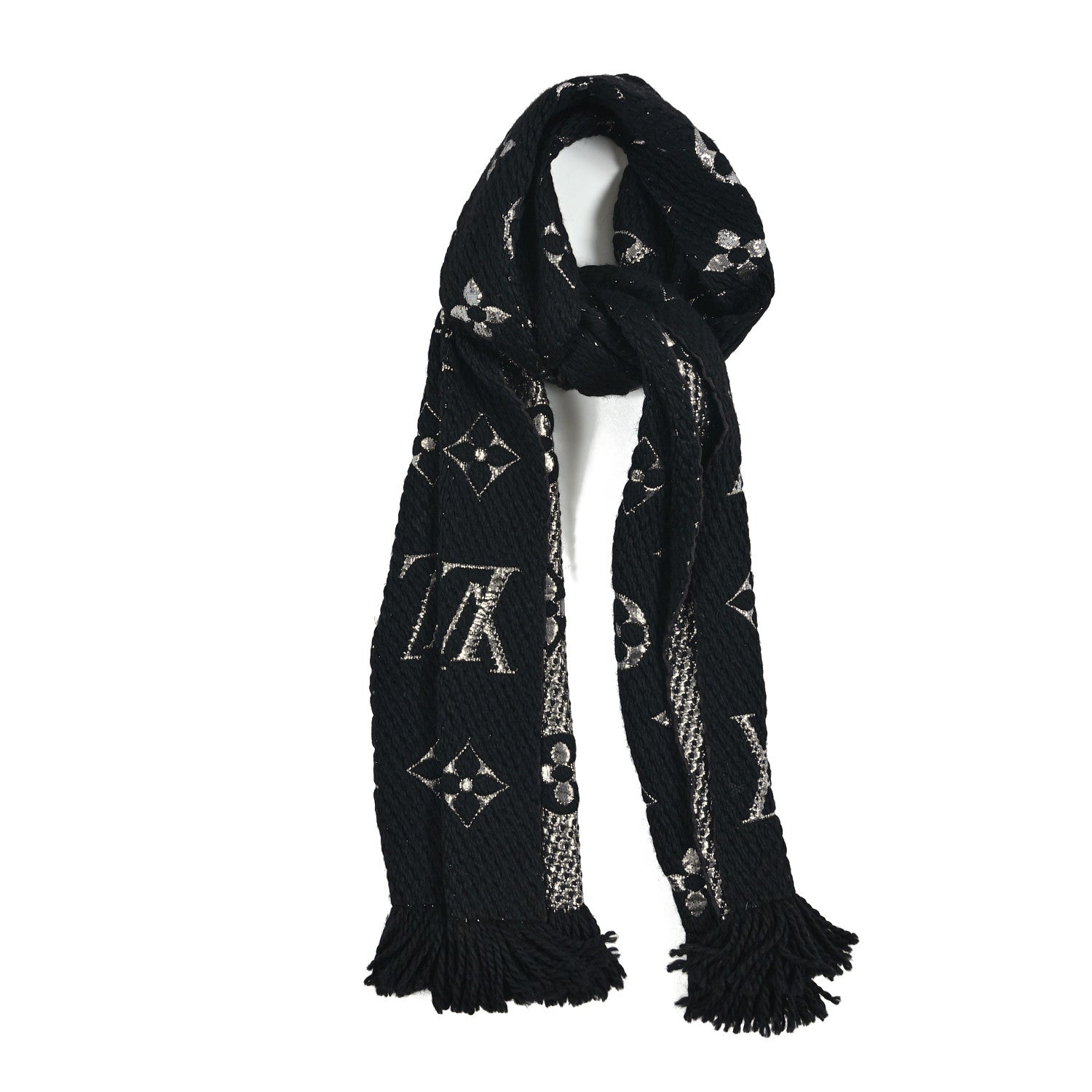 Louis Vuitton Wool Silk Logomania Shine Scarf Black 1 of 3