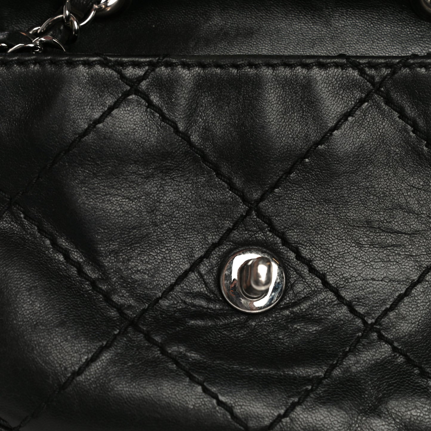 Lambskin Small Stitched Mini Flap Black