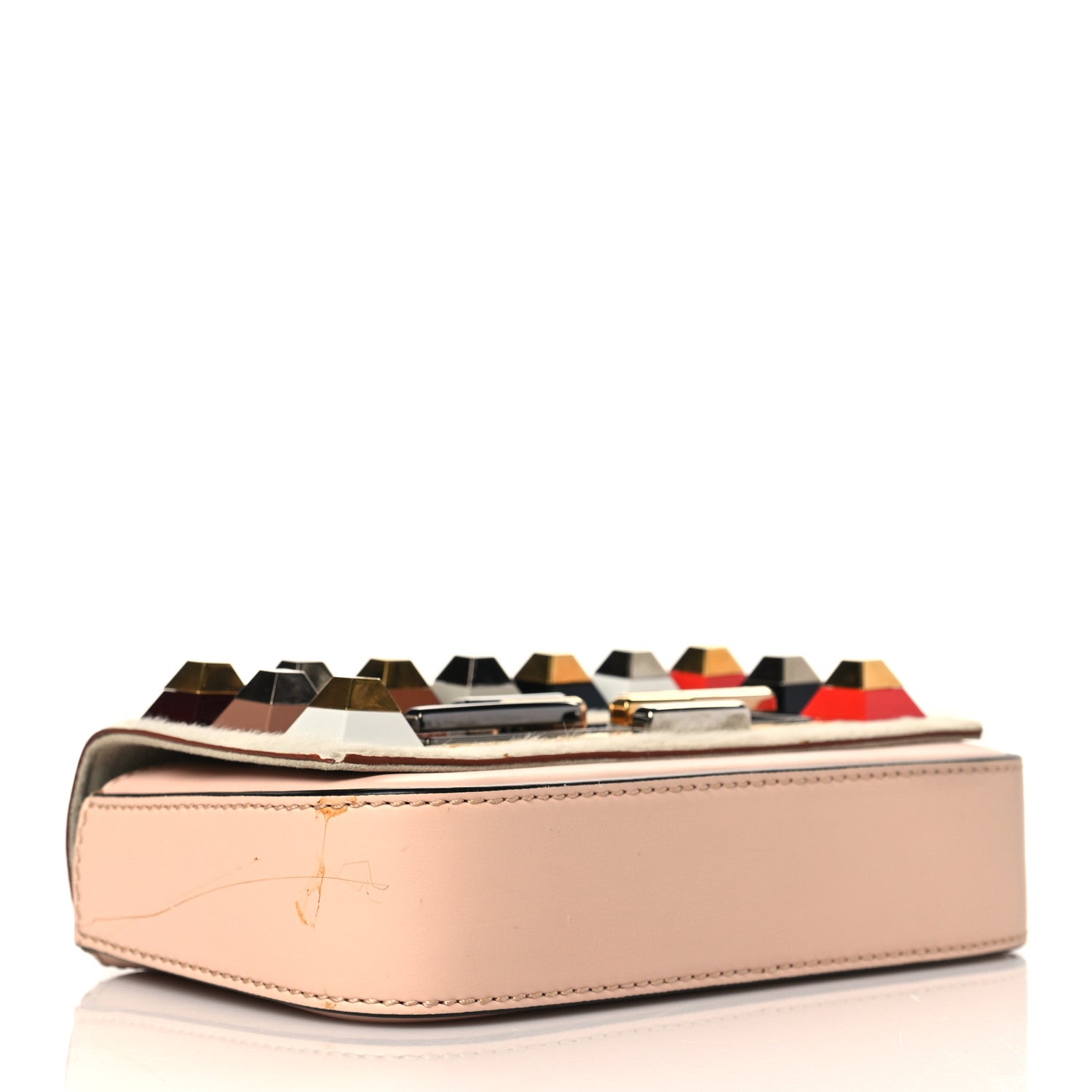 Fendi Vitello Dolce Calf Hair Studded Mini 3Baguette Shoulder Bag Light Pink 3 of 11