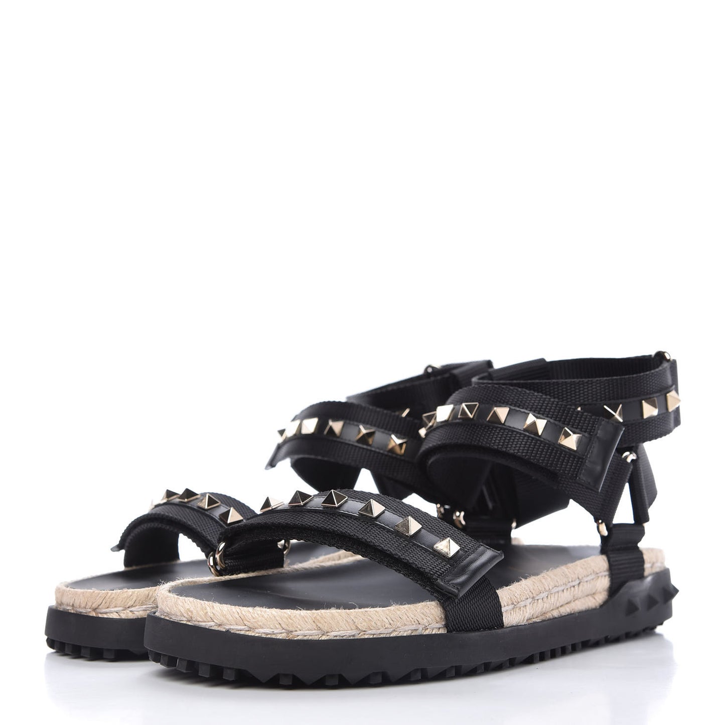 Nylon Rockstud Velcro Espadrille Sandals 39 Black
