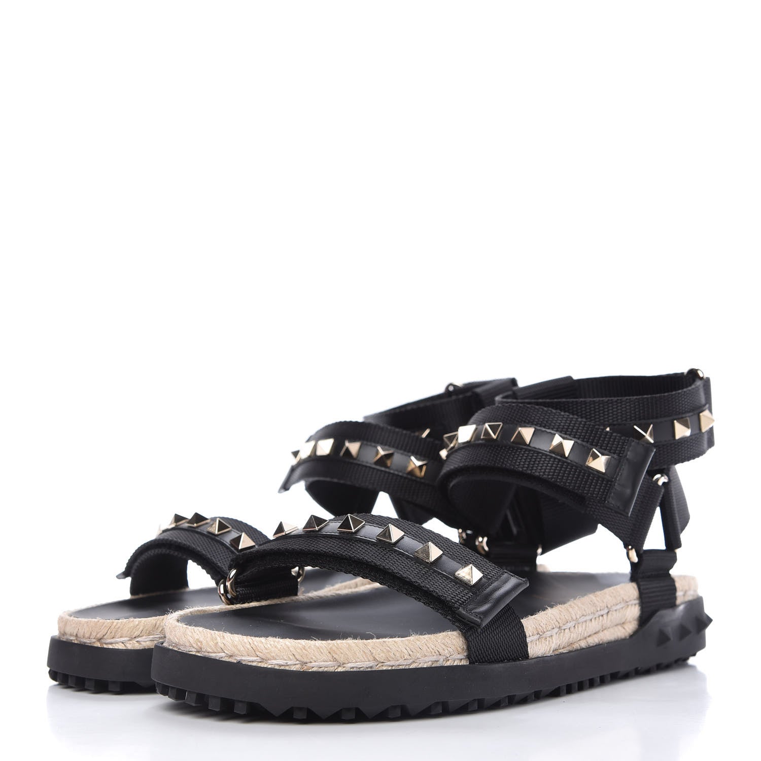 Valentino Garavani Nylon Rockstud Velcro Espadrille Sandals 39 Black 3 of 9