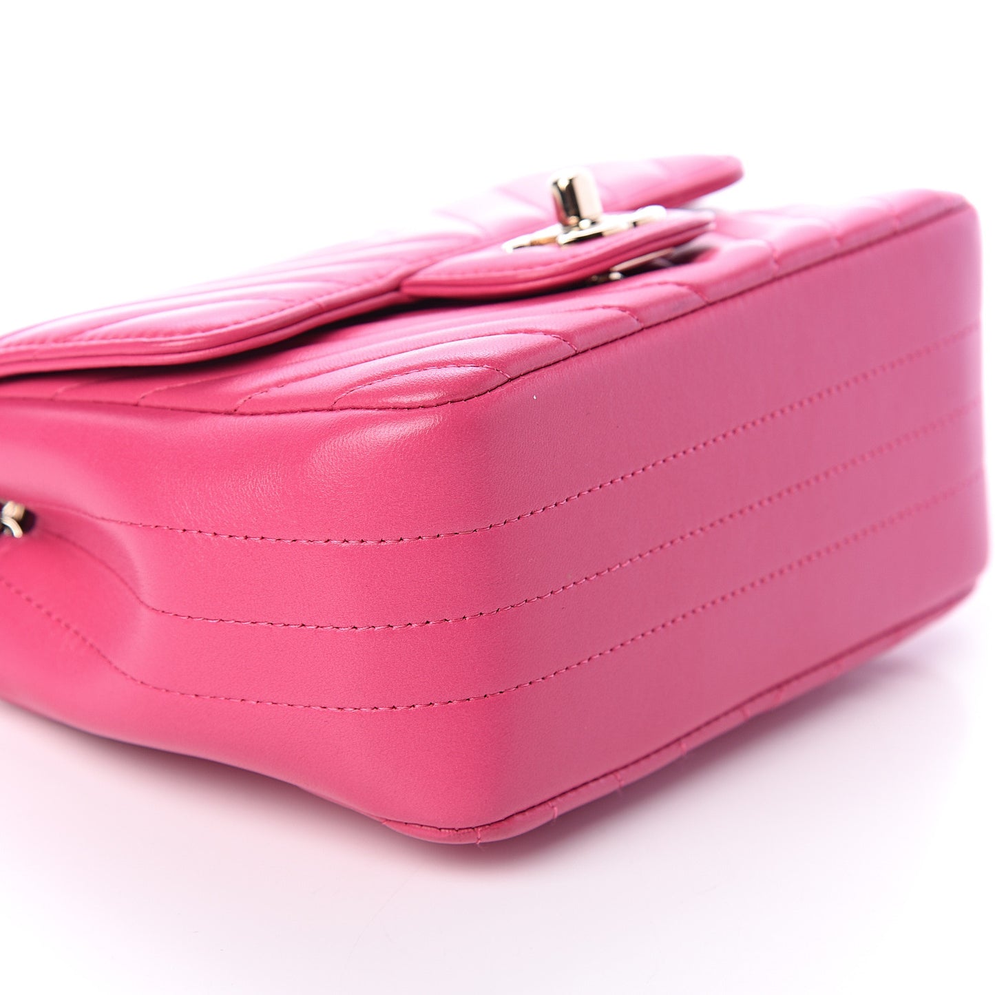 Lambskin Chevron Quilted Mini Square Flap Fuchsia