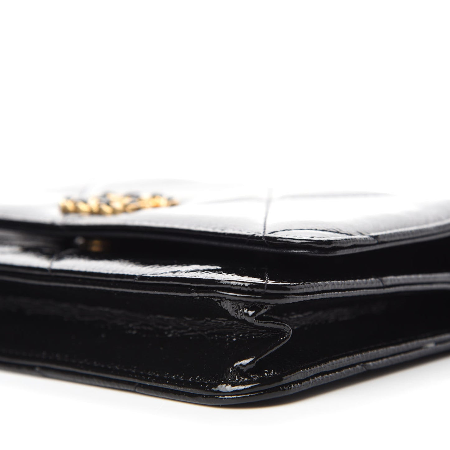 Shiny Crumpled Calfskin Quilted Chanel 19 Wallet On Chain WOC Black