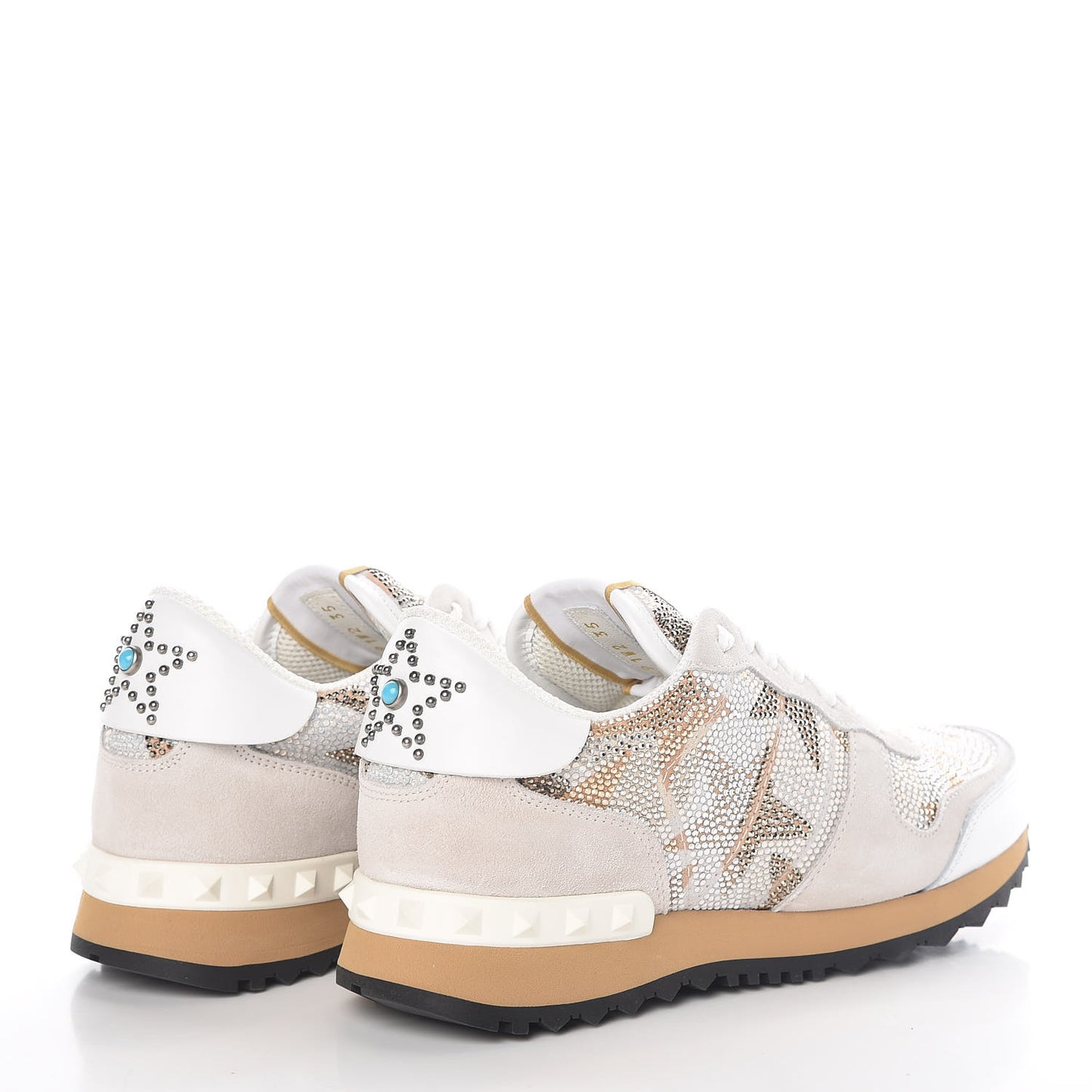 Suede Crystal Camustars Womens Rockrunner Sneakers 35 Chalk White