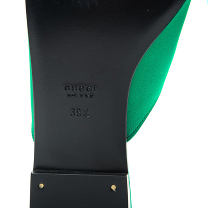Gucci Satin Malaga Kid Horsebit Slide Sandals 39.5 Shamarock Emerald 9 of 11
