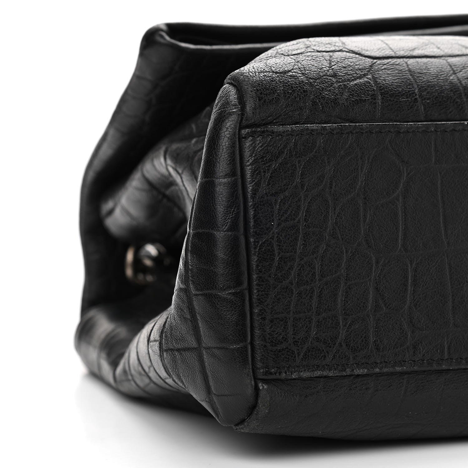 Saint Laurent Calfskin Crocodile Embossed Medium West Hollywood Monogram Fold-Over Black 11 of 13