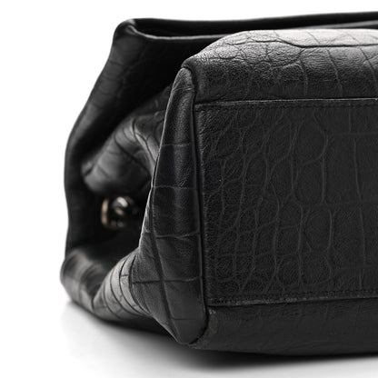 Saint Laurent Calfskin Crocodile Embossed Medium West Hollywood Monogram Fold-Over Black 11 of 13