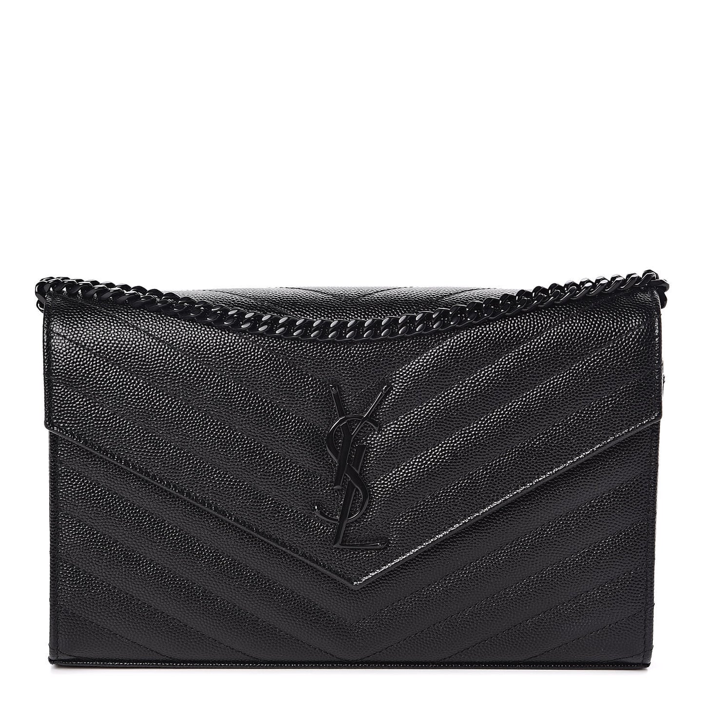 Grain De Poudre Matelasse Chevron Monogram Chain Wallet Black