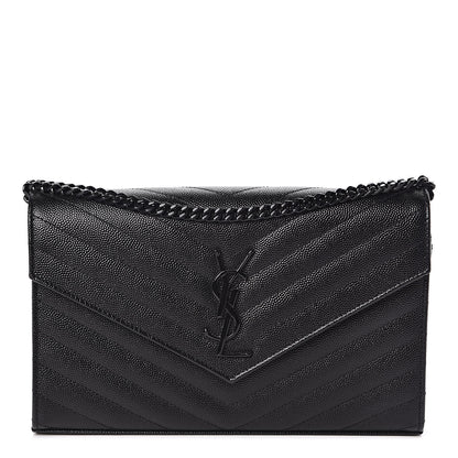 Saint Laurent Grain De Poudre Matelasse Chevron Monogram Chain Wallet Black 1 of 11