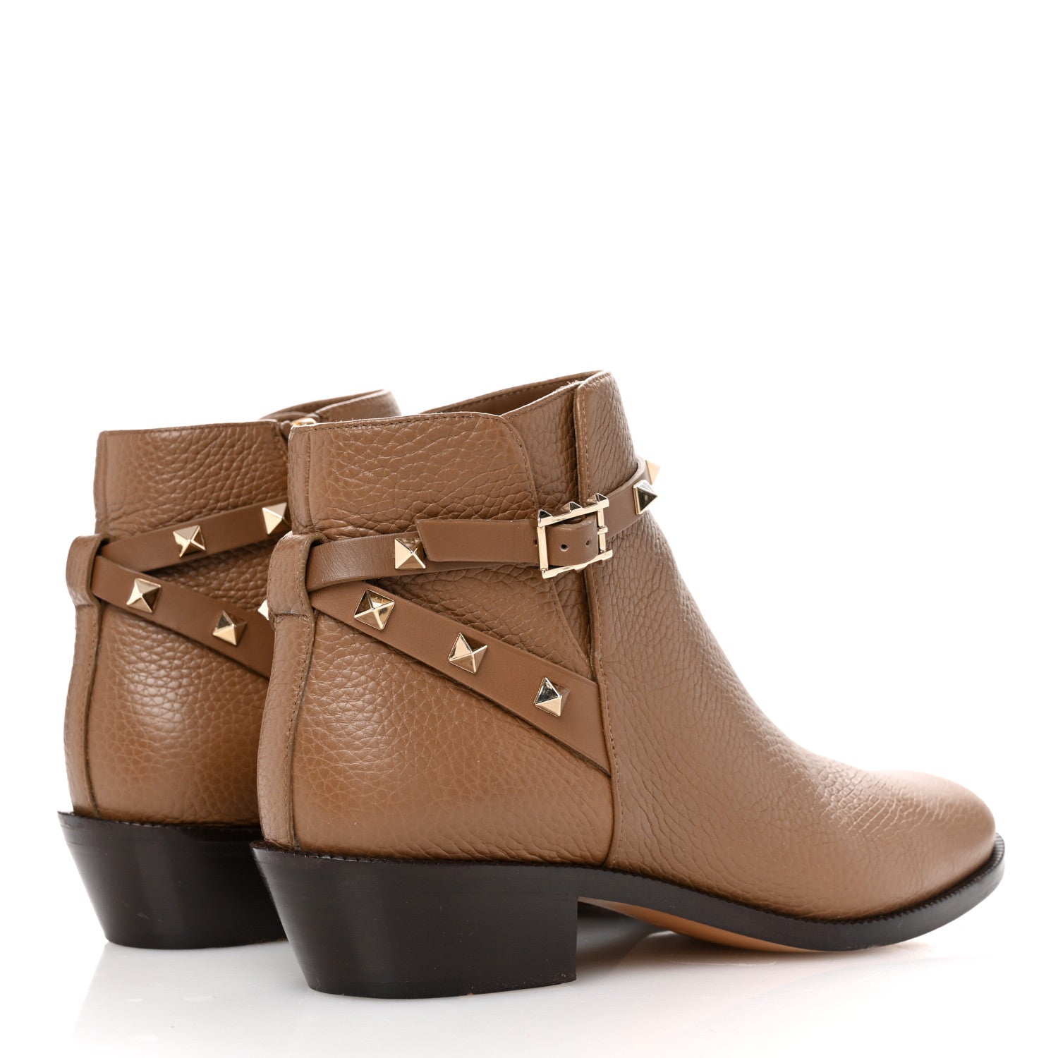 Valentino Garavani Grained Calfskin Rockstud Single Buckle 35mm Cowboy Ankle Boots 38.5 Nocciola 5 of 11