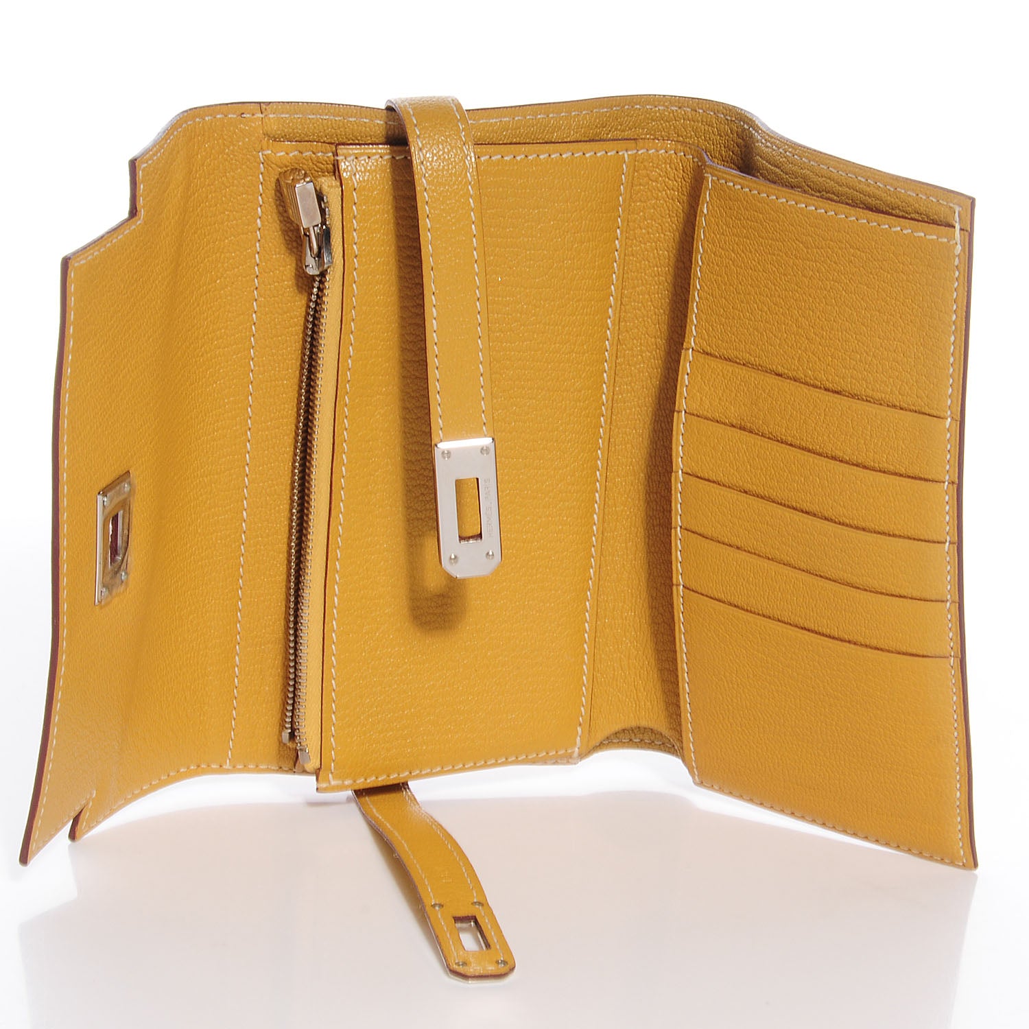 Hermes Chevre Mysore Medium Kelly Wallet Curry 6 of 9