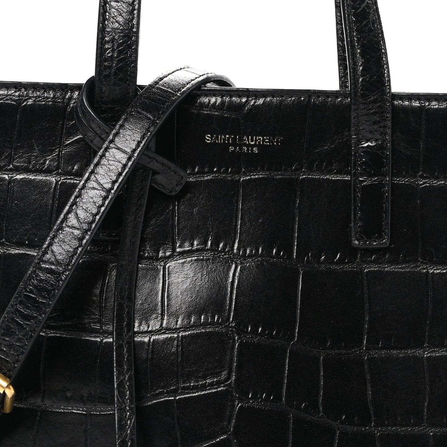Calfskin Crocodile Embossed Paris Mini Toy Shopper Tote Black